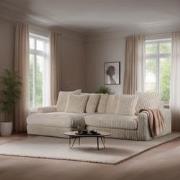 3-zits loungebank Nia ribstof beige