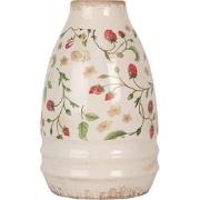 Clayre & Eef Vaas Ø 17x27 cm Beige Keramiek Aardbeien