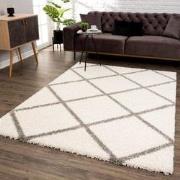 Tapijtenloods Madrid Shaggy Geruit Vloerkleed Creme Hoogpolig- 80x150 ...