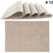 OTIX Placemats - Set van 12 - Kunststof - Rechthoekig - Beige - Onderl...