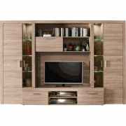 Grote tv-compositie met decoratieve verlichting in natuurlijk eiken L2...