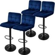 ML-Design barkruk set van 4, fluwelen bekleding, blauw, met rugleuning...