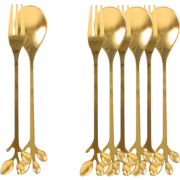 OTIX Gebaksvorkjes en Theelepeltjes - 8 stuks - Goud met Bladeren - De...