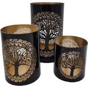 Theelichthouder Tree - Set van 3 - Zwart Goud - Family Tree