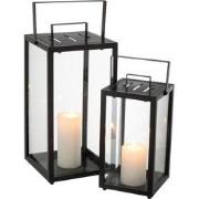 J-line - Set Van 2 Lantaarnen Rechthoekig Alo Ijzer/glas Zwart - 21x21...