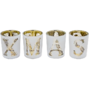 Set van 4 decoratieve kerstlantaarns in wit en goud glas H6,5