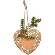 Kerst hangdecoratie hart met den in beige en bruin hout H20