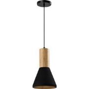 QUVIO Hanglamp langwerpig  beton met hout zwart - QUV5142L-BLACK