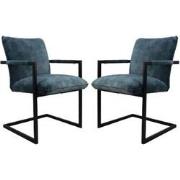 HSM Collection-Eetkamerstoel Boston S/2-56x68x89-Blauw/Zwart-Stof/Meta...
