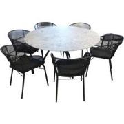 Tuinset Julia tafel lava, ceppo dia. 140 cm met 6 stoelen Kane stapelb...