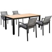 Tuinset Arashi tafel dark grey, teak 169x90 cm met 4 stoelen Vedella s...