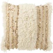 J-Line - Kussen Vierkant Lijnen Pailetten Wol/katoen Crème/goud - 45x4...