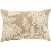 J-Line - Kussen Bloemen Borduurwerk Katoen Greige/creme - 50x35x15cm