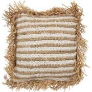 J-Line - Kussen Strepen Franjes Mendong Wit - 45x45x15cm