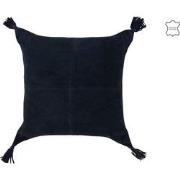 J-Line - Kussen Kwasten Leder Donker/blauw - 45x45x8cm
