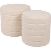 Clayre & Eef Hocker Set van 2  Ø 50x45 / Ø 40x40  cm Beige Hout Textie...