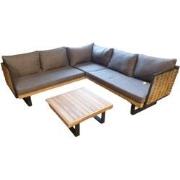 Pasadena loungeset bamboo, teak inclusief grijze kussens