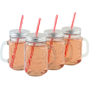 OTIX Mason jar - Drinkbeker - met Rietje - Set van 4 - Zilvere dop - 4...