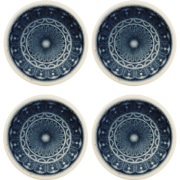 Set van 4 blauw-witte keramische schotelkaarsenhouders D11