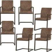 WOOOD Bas Eetkamerstoelen - Leerlook - Taupe - Set van 6