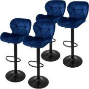 ML-Design barkruk set van 4, fluwelen bekleding, blauw, met rugleuning...