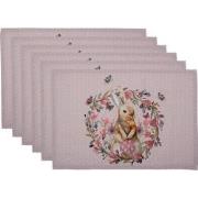 Clayre & Eef Placemats Set van 6  48x33 cm Wit Roze Katoen Rechthoek K...