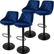 ML-Design barkruk set van 4, fluwelen bekleding, blauw, met rugleuning...