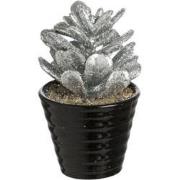 Kunstsucculent crassula in zilveren pot H15