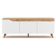 TV-Meubel met 3 Deuren in Houtkleur en Witte Kleur - Scandinavische St...