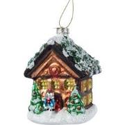 Huis glas l8.9b7.6h13.2 cm ass kerst