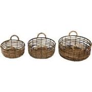 Clayre & Eef Opbergmand Set van 3  Ø 39 Ø 34 Ø 29 cm Bruin Rotan Ijzer...