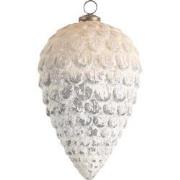 Clayre & Eef Kerstbal XL  Ø 13x20 cm Wit Grijs Glas Kerstboomversierin...