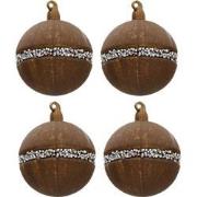 Clayre & Eef Kerstbal Set van 4  Ø 8 cm Bruin Glas Rond Kerstboomversi...