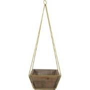 Clayre & Eef Bloempot  21x21x10/61 cm Bruin Hout Metaal Vierkant Plant...