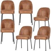 BePureHome Vogue Eetkamerstoelen - Leer - Cognac - Set van 6