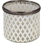 Clayre & Eef Theelichthouder  Ø 8x7 cm Wit Glas Metaal Rond Waxinelich...
