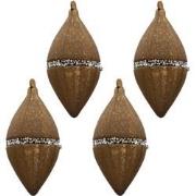 Clayre & Eef Kerstbal Set van 4  7x14 cm Bruin Glas Kerstboomversierin...