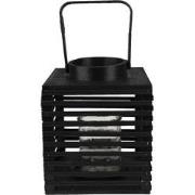 Clayre & Eef Windlicht  17x17x20 cm Zwart Bamboe Vierkant Kaarsenhoude...