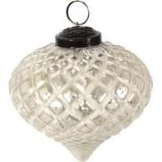 Clayre & Eef Kerstbal  Ø 10 cm Zilverkleurig Wit Glas Kerstdecoratie