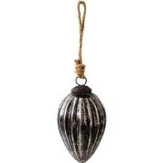 Clayre & Eef Kerstbal  Ø 7 cm Zwart Zilverkleurig Glas Kerstdecoratie