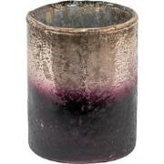 Clayre & Eef Theelichthouder  Ø 9x11 cm Goudkleurig Bruin Glas Rond Wa...