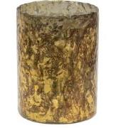 Clayre & Eef Theelichthouder  Ø 15x20 cm Goudkleurig Bruin Glas Rond W...