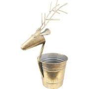 Clayre & Eef Bloempot  Ø 17x45 cm Goudkleurig Metaal Rendier Plantenpo...