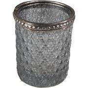 Clayre & Eef Theelichthouder  Ø 6x6 cm Grijs Glas Metaal Waxinelichtho...
