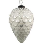 Clayre & Eef Kerstbal  Ø 8 cm Zilverkleurig Wit Glas Kerstdecoratie