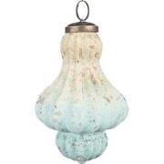 Clayre & Eef Kerstbal  12 cm Turquoise Beige Glas Metaal Kerstdecorati...