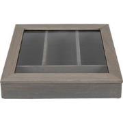 Clayre & Eef Bestekbak  30x30x8 cm Grijs Hout Glas Vierkant Bestekhoud...