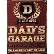 Clayre & Eef Tekstbord  25x33 cm Rood Ijzer Dad's Garage Wandbord