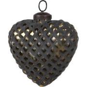 Clayre & Eef Kerstbal 10x4x11 cm Zwart Glas Hartvormig Kerstboomversie...