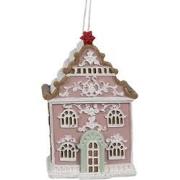 Clayre & Eef Kersthanger Gingerbread house 6x4x9 cm Roze Kunststof Ker...